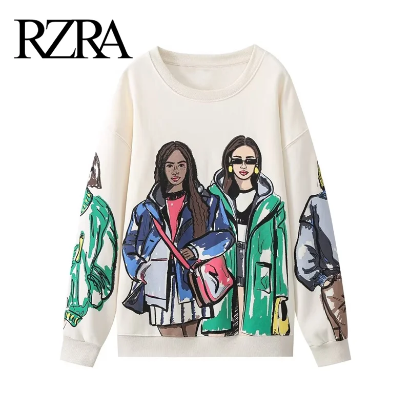 

RZRA women's clothing 2024 autumn and winter new girls' printed round neck long-sleeved sweatshirt casual loose versatile