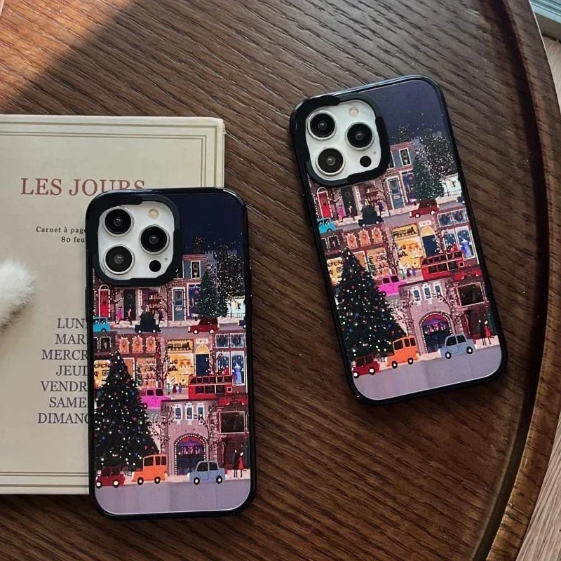 Christmas Street Lovers Couple's Acrylic Phone Case Cover for IPhone 11 12 13 14 15 16 Pro Max Case