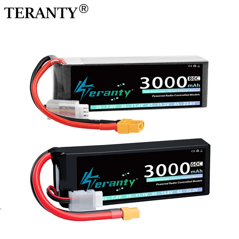 

2 шт. TERANTY 2S Lipo аккумулятор 7,4 В 7,6 В 3000 мАч 60C 80C с разъемом T XT60 для FPV дрона RC грузовики лодка вертолет самолет