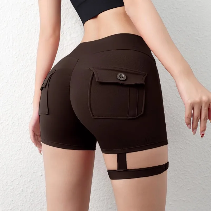 Women's American Style Summer High-Waist Leg-Ring Peach-Lift Gym Shorts, High-Elastic 3" Workout Booty Hot Pants for Training