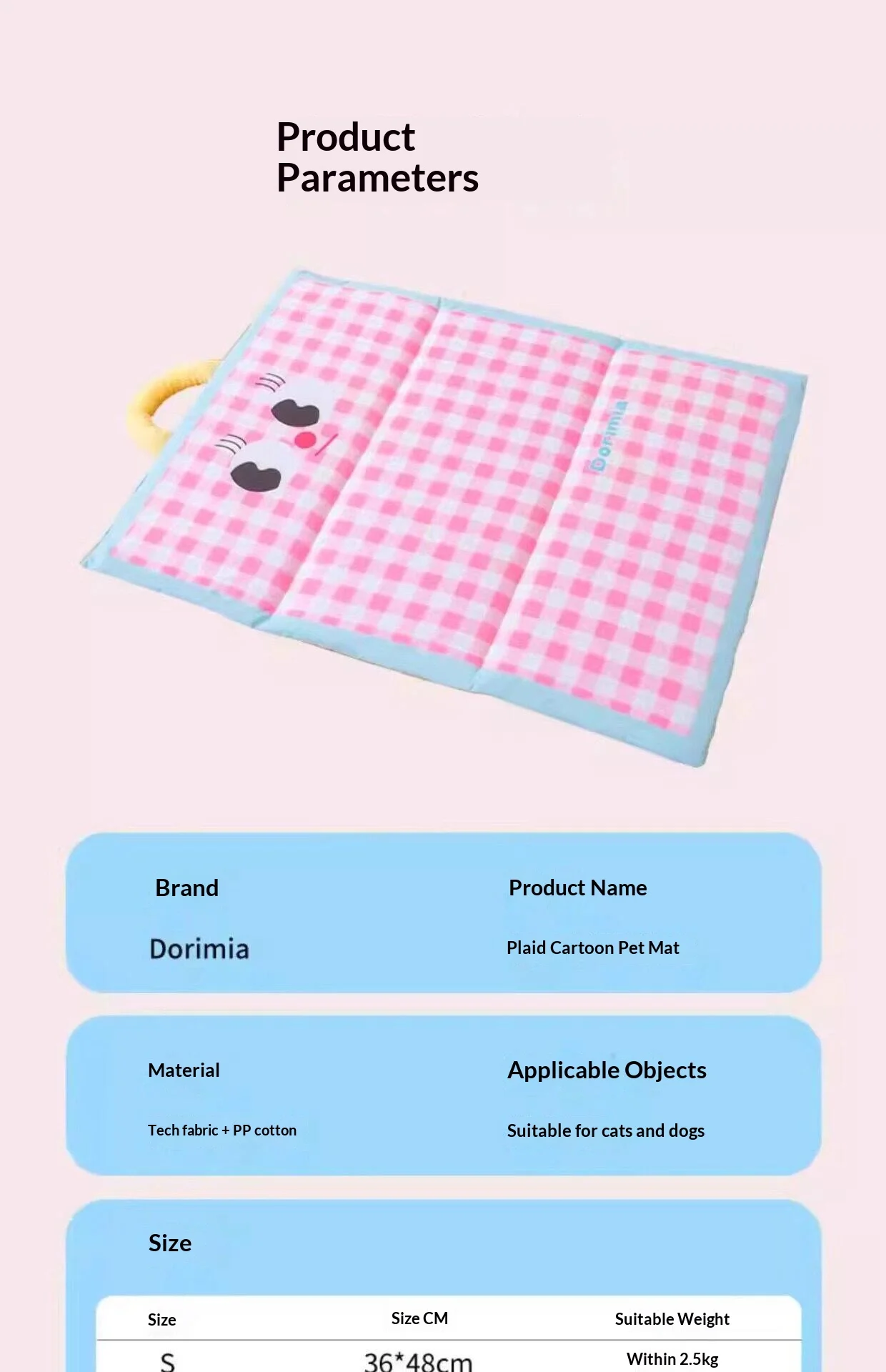 Portable Foldable Cute Plaid Pet Summer Cooling Pad Waterproof Machine Washable Four Season Sleeping Mat For Small Medium Dogs