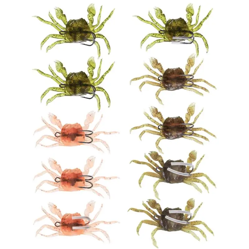 10Pcs Artificial Crab Baits Soft 3D Simulation Crab Lures With Sharp Hooks Sea Fishing Bait Traps Fish Catching Tackle Accessory