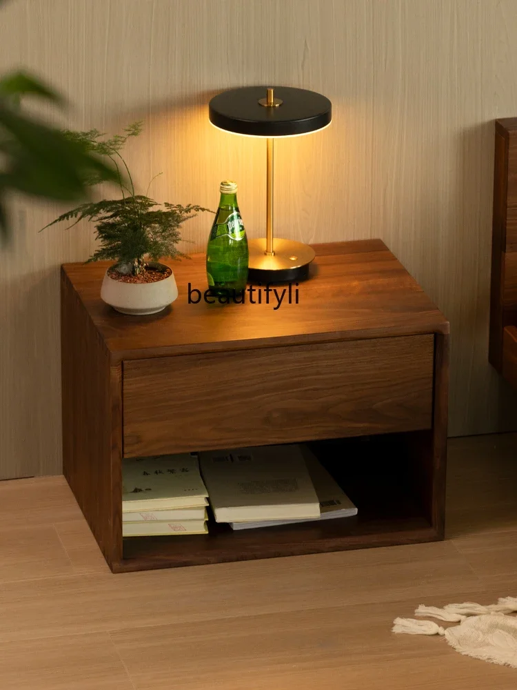 

North American Black Walnut Nordic Bedroom Solid Wood Bedside Locker Floor Storage Cabinet