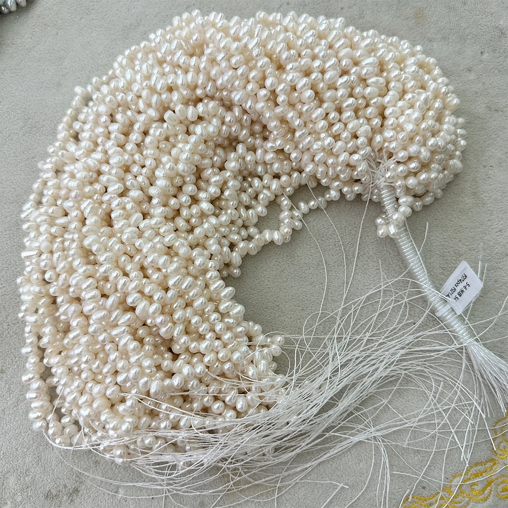 

5-6mm White Freshwater Pearls, Natural Oval-shaped Pearl in Strand Loose Beads 1 line about 76pcs for Jewelry Making