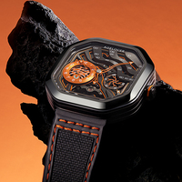AGELOCER Men's Watch Square Automatic Mechanical Stainless Steel Black Top Brand Luminous Analog Fashion Luxury Watches
