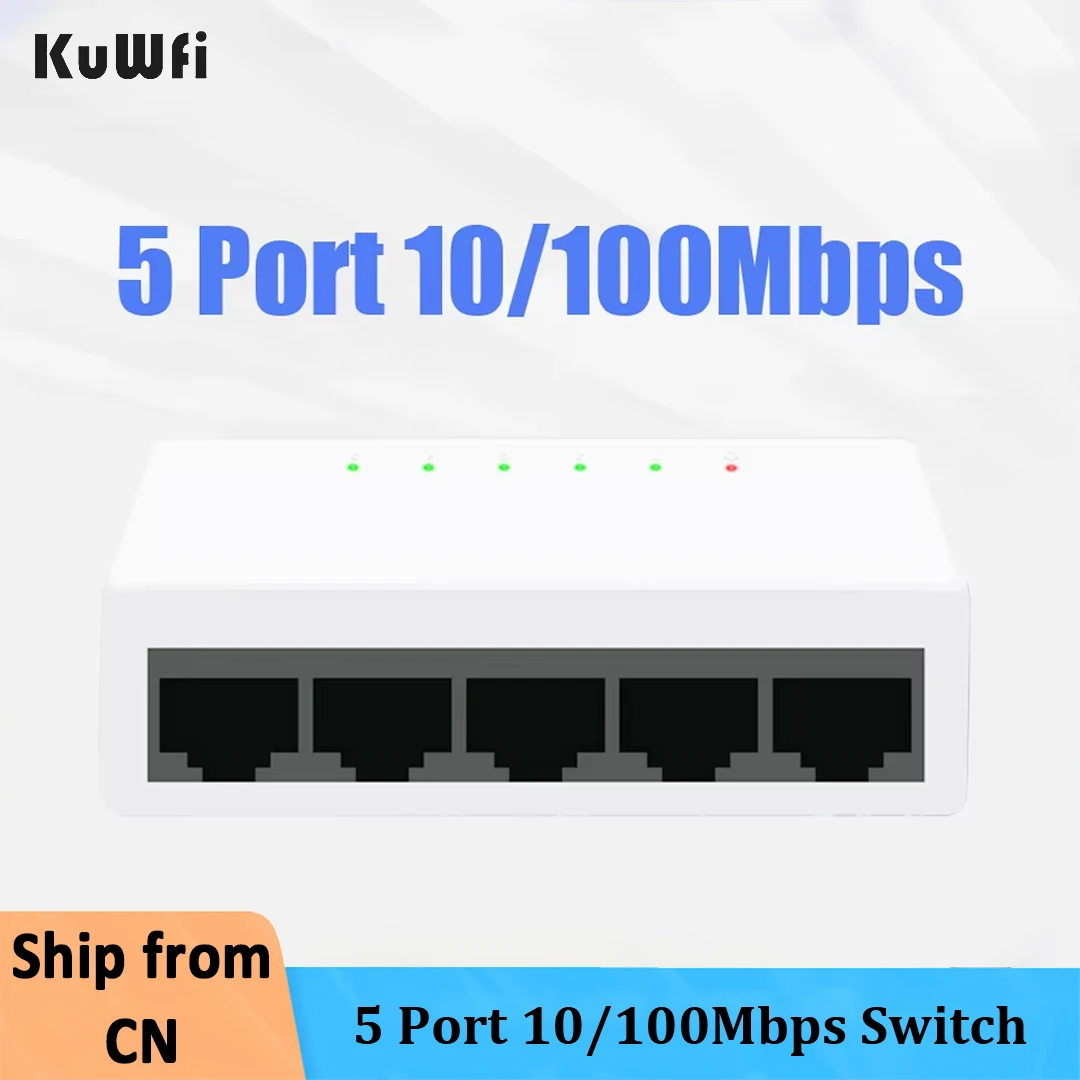 KuWFi 5 Port Network Switche 5V Mini Ethernet RJ45 10/100Mbps Fast Wired Network Expansion Solution For Home Office