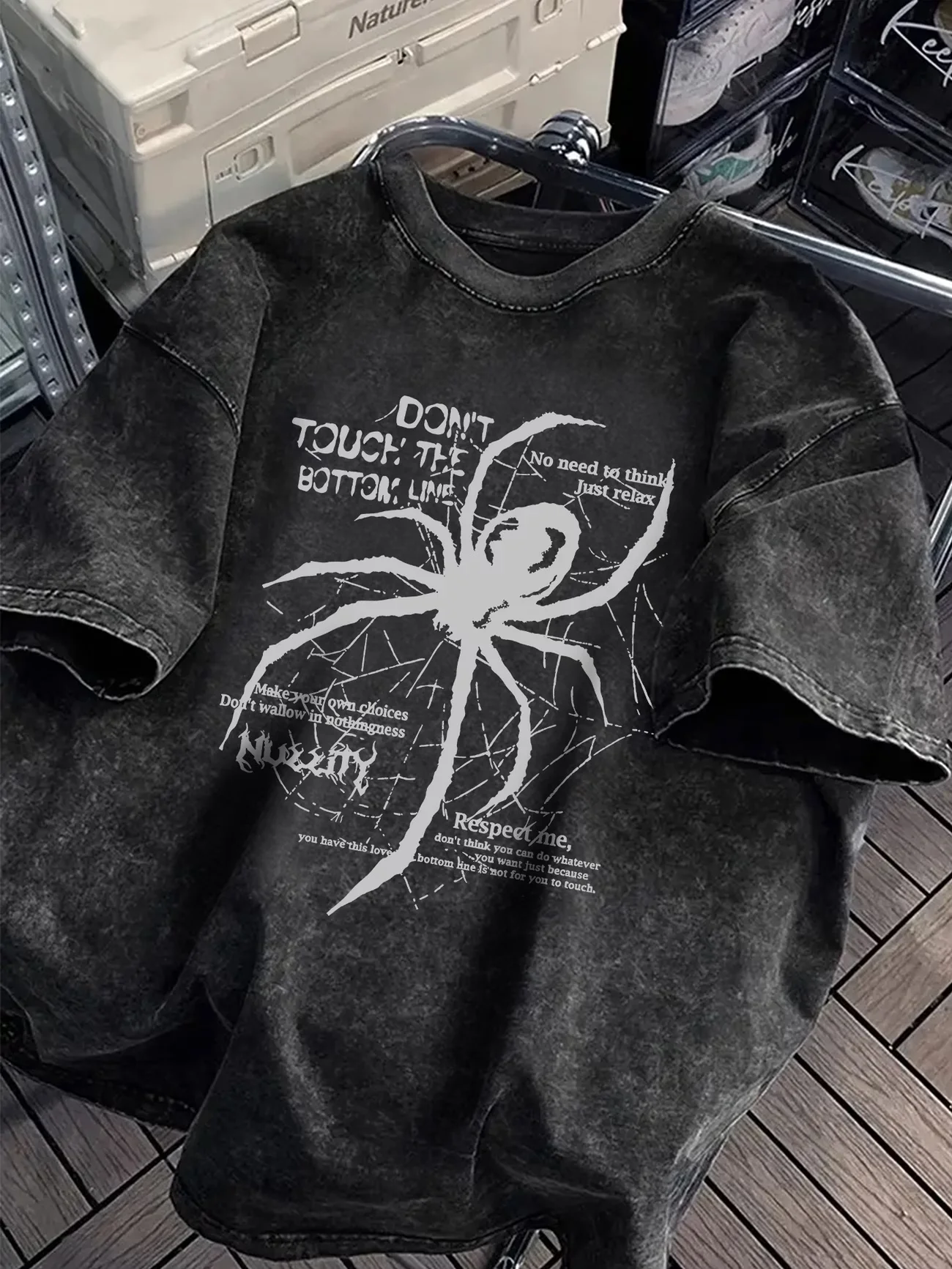 Punk Don't Touch The Bottom Line Respect Me Streetwear Gothic Grunge Vintage Y2K Washed T Shirt Summer Men Women Tee Oversized