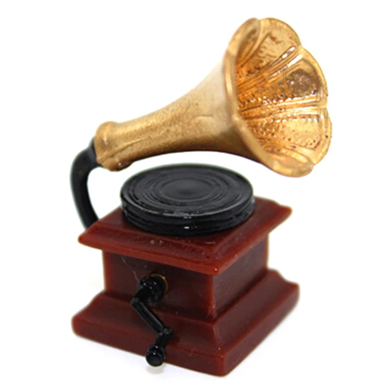 1/12 Dollhouse Miniature Accessories Mini Retro Phonograph Simulation Furniture Model Toys for Doll House Decoration