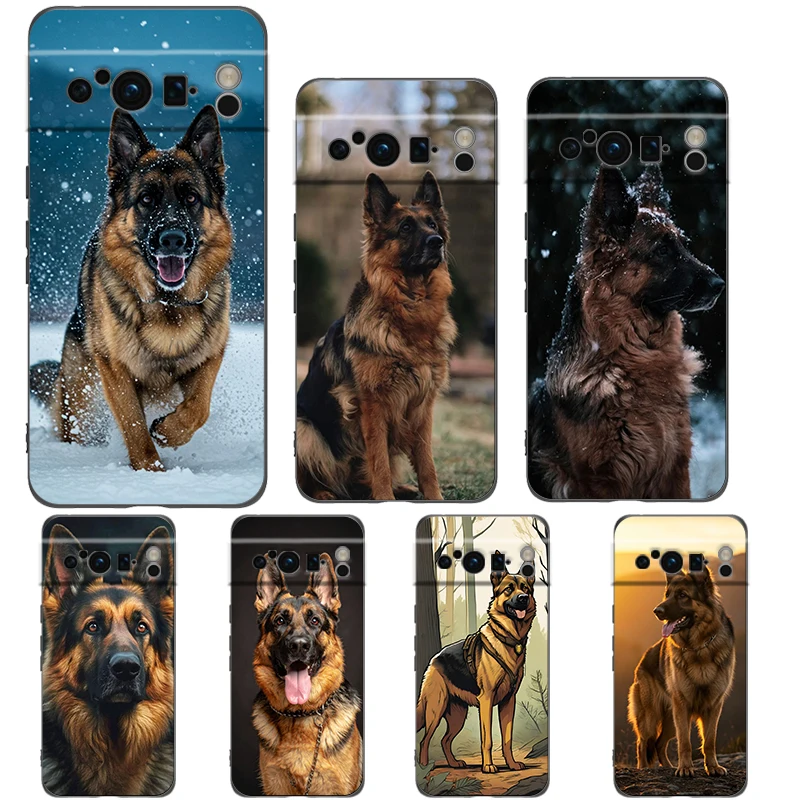 

German Shepherd Dog Cartoon Phone Case For Google Pixel 10A 10 9 8 7 6 Pro XL 9A 8A 6A 7A 5G Soft Shockproof TPU Black Cover