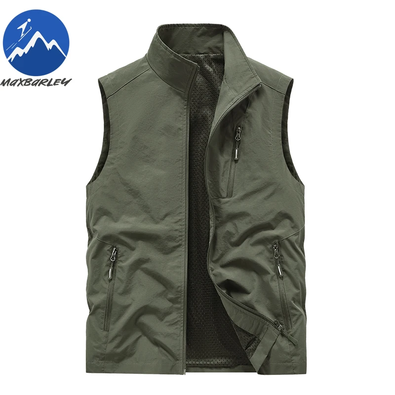 

2026 Vest Men Spring Autumn Sleeveless Workwear Multi Pocket Loose Vest Outwear Thin Camping Breathable Trendy Sleeveless Gilet