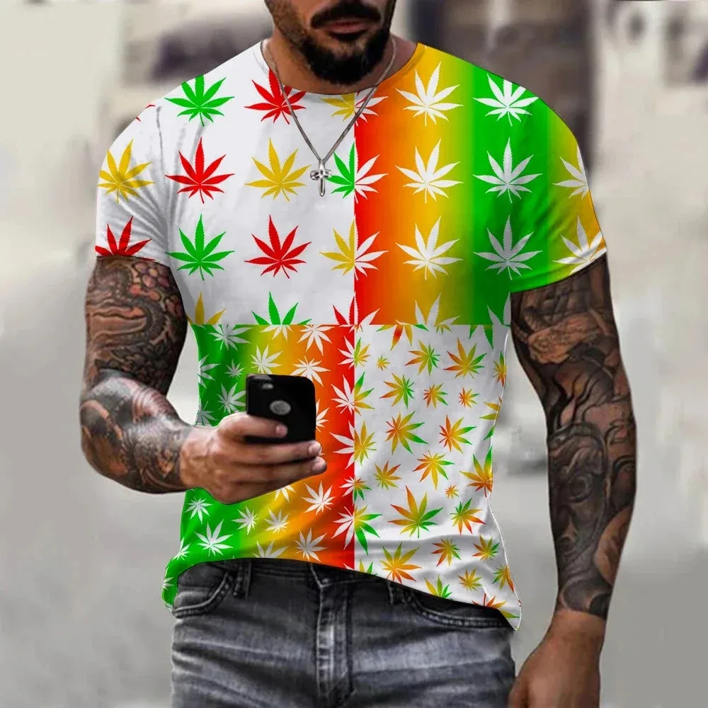 New Colorful Natural Fresh Green Weed Leaves Printed 3d Men T-Shirt Unisex Summer Hot Sale Casual O-Neck T-Shirt Short Sleeve