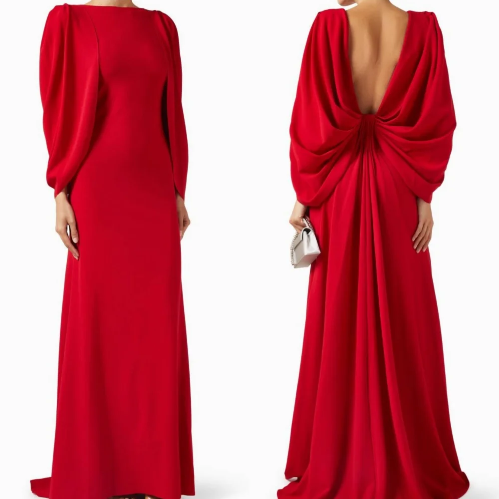 

Customized Simple Jersey Pleat A-line O-Neck Long Dresses Bespoke Occasion Celebrity Chinese Style High Quality