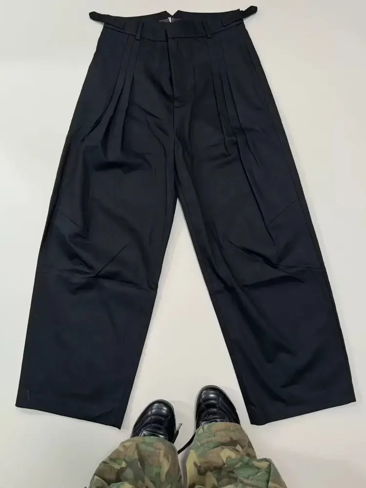 No faith three-dimensional pleated slub texture loose baggy texture three-dimensional casual pants