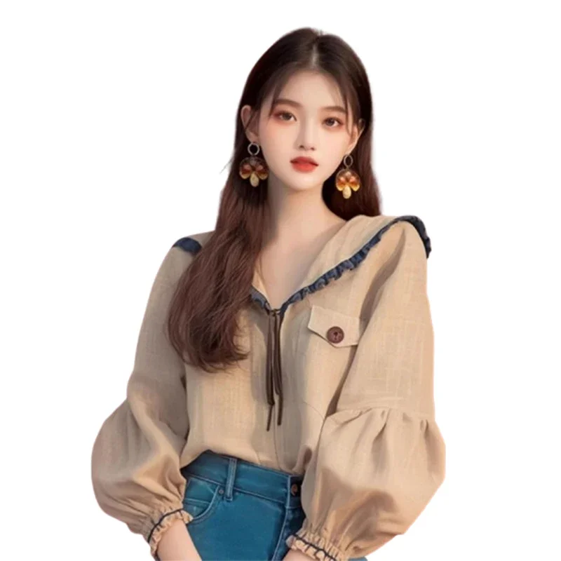 Vintage Women\'s Blouses Spring/Summer New Solid Loose Fit Tops Long Sleeves Korean Clothing Sales Ruffles Women Shirts