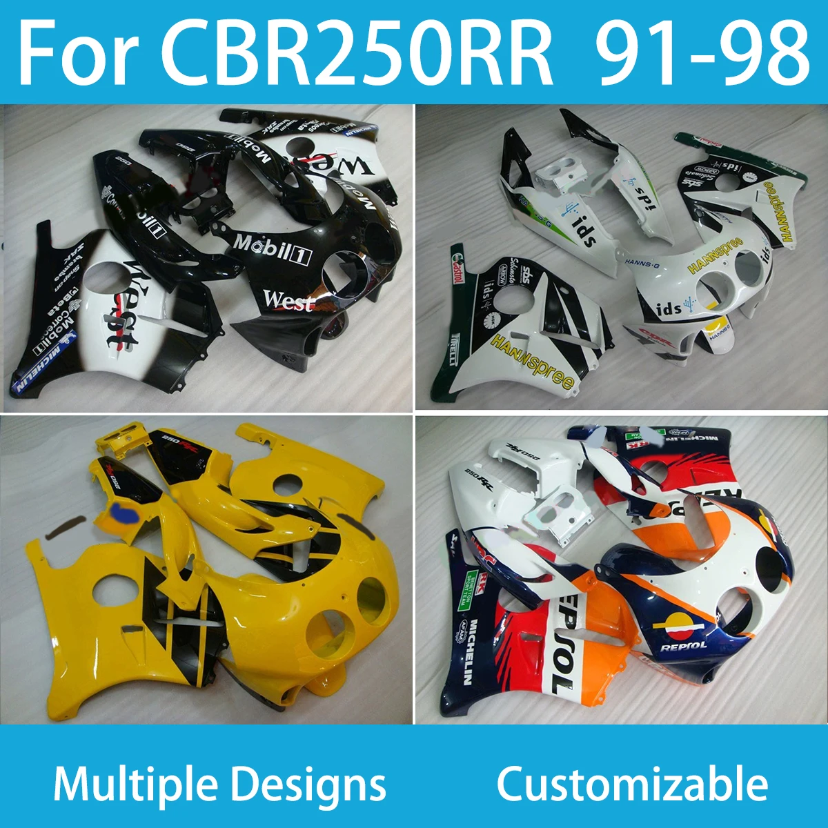 Motorcycle Fairing Kit For Honda CBR250RR 1991-1998 1997 1996 1995 Rebuild Motorbike Fairings Custom MON