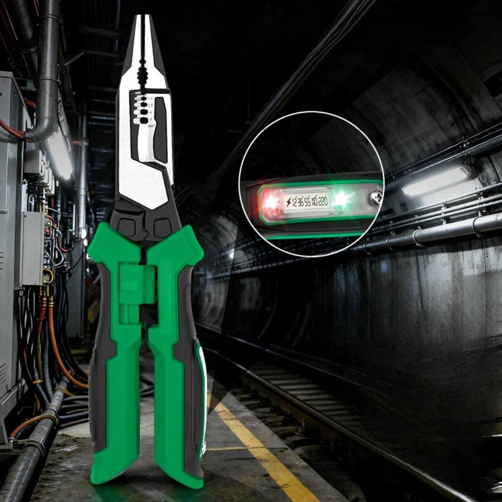 

Щипцы для зачистки проводов для электриков с цифровым дисплеем напряжения, нейтральным обнаружением в реальном времени и лезвиями для резки кабеля