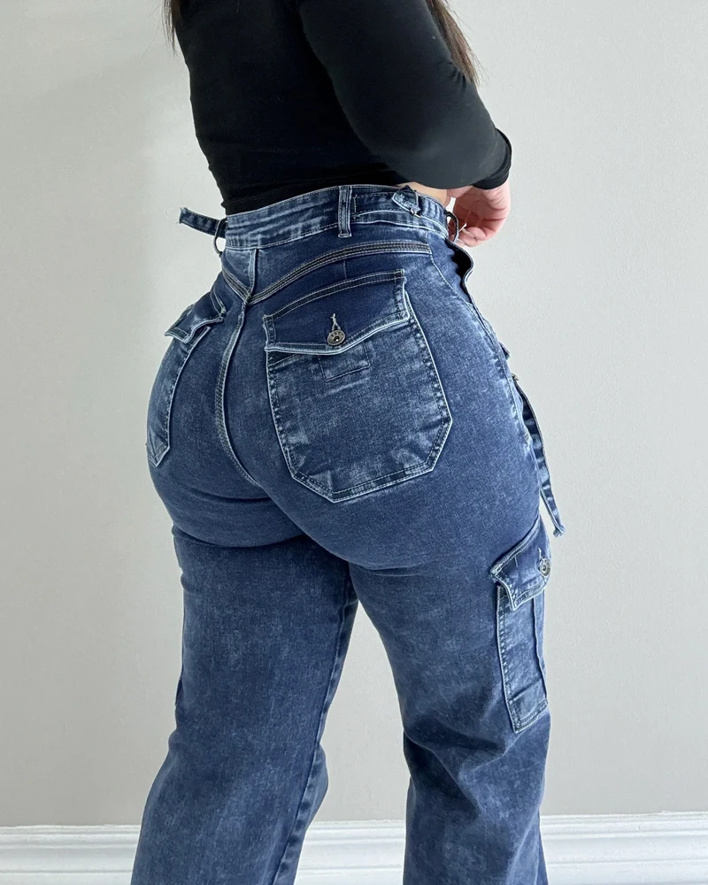 Jean à jambes droites multi-poches pour femmes, pantalon en denim baggy, jambe large, streetwear vintage, Y2K, Harajuku, gothique, décontracté, fjgy