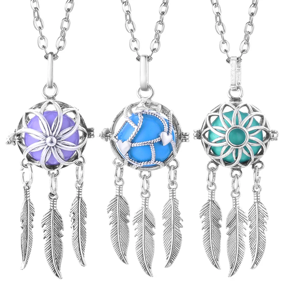 Mexico Chime Feather Tassel 4 Colors Pendant Necklace Music Ball Caller Woman Bola Aromatherapy Essential Oil Diffuser Lockets