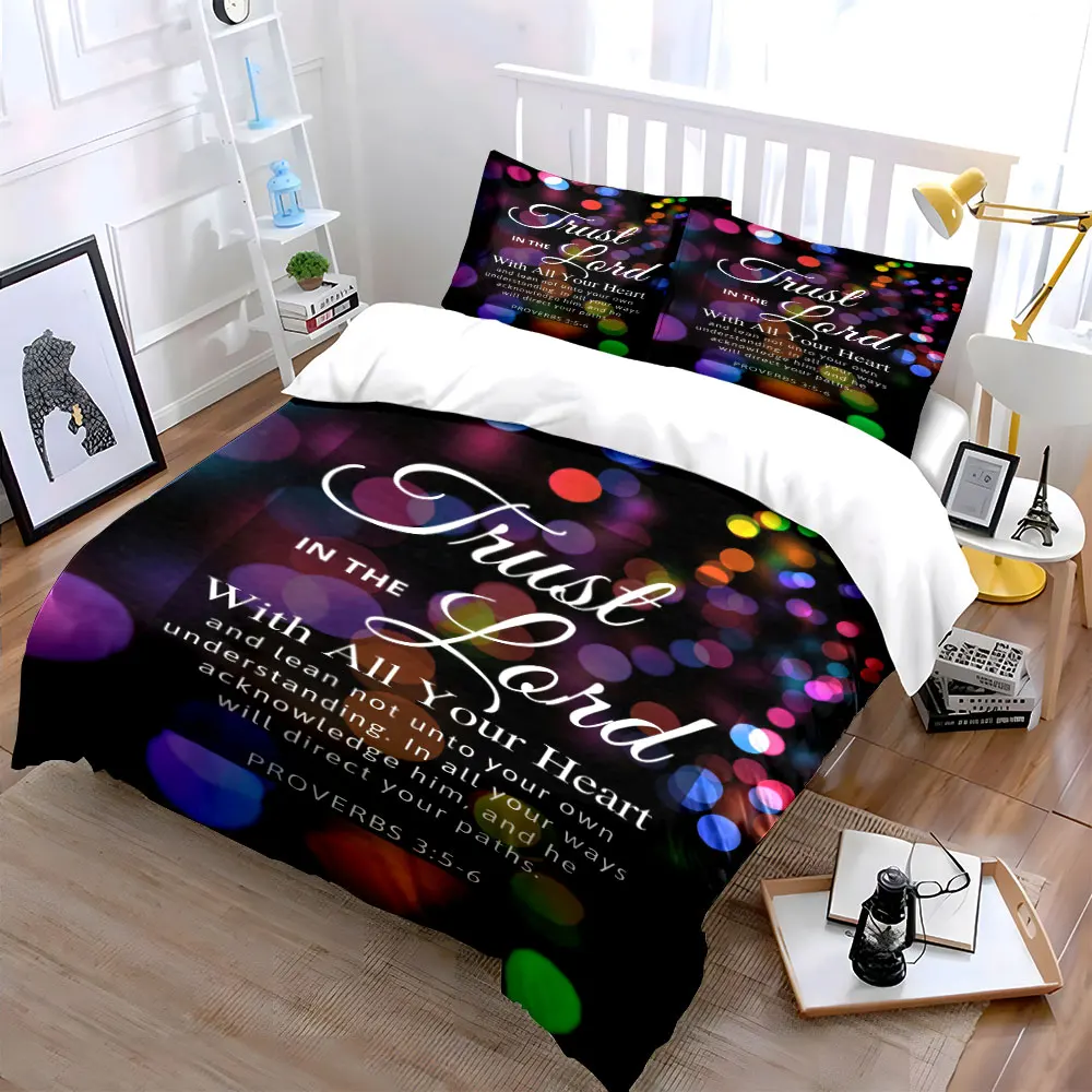 Christian Scripture Decor Set Bedding Set with 1 Duvet Cover 2 Pillowcases Single Double King Queen, Gift