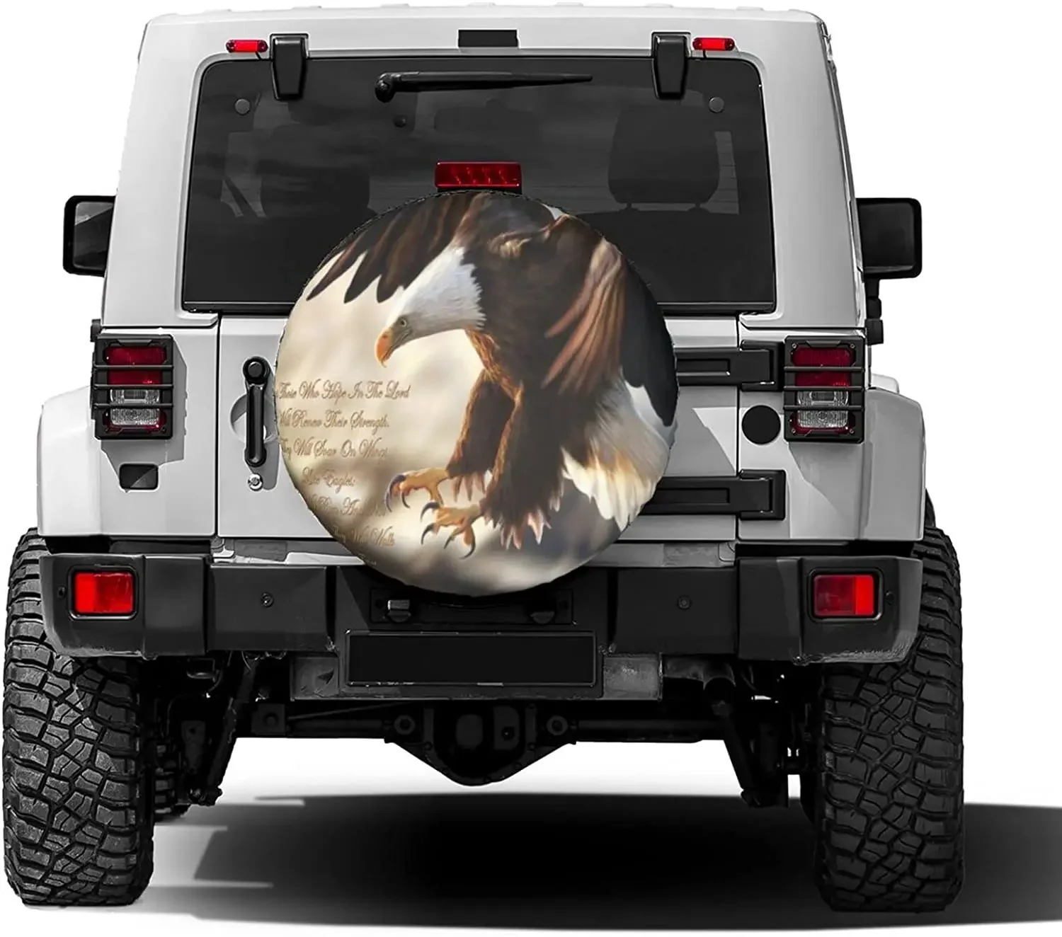 Religious Bald Eagle Spare Tire Cover Polyester  Sunscreen Waterproof Wheel Covers for Trailer RV SUV Truck Many Vehicles