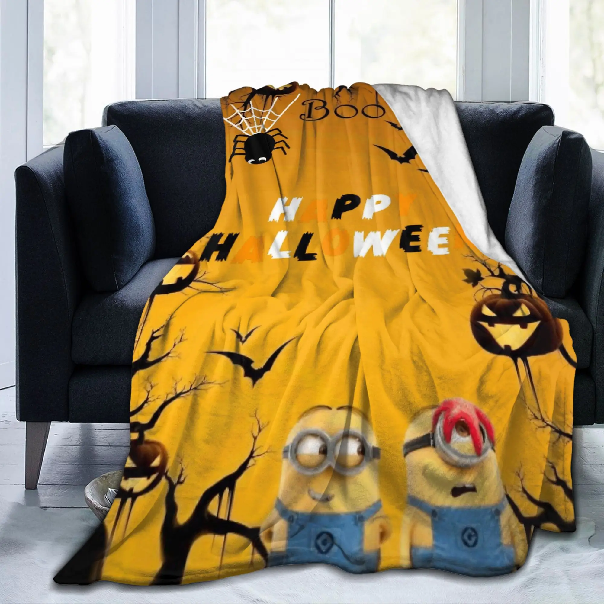M-Minions-s Happy Halloween Blanket Flannel Printed  Portable Soft Throw Blankets for Home Outdoor Plush Thin Quilt