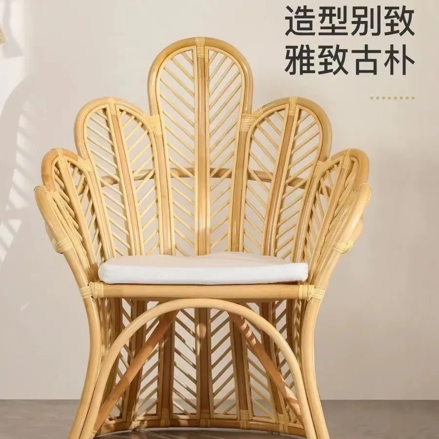 DSA retro rattan chair natural real rattan single leisure back chair homestay home balcony lazy