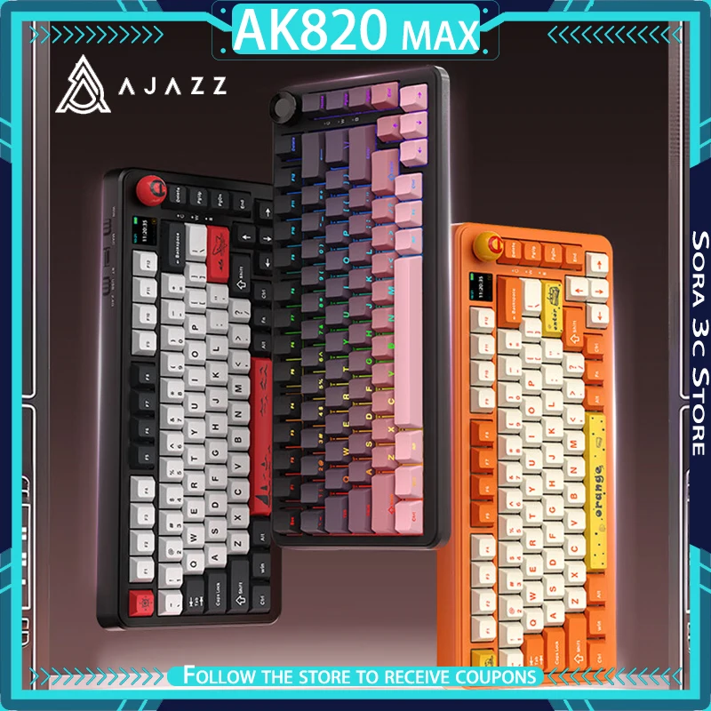 AJAZZ AK820MAX Mechanische Tastatur, Tri-Mode, kabellos, 8000 mAh, Dichtungsstruktur, Multifunktionsknopf, individuelle Gaming-Tastatur