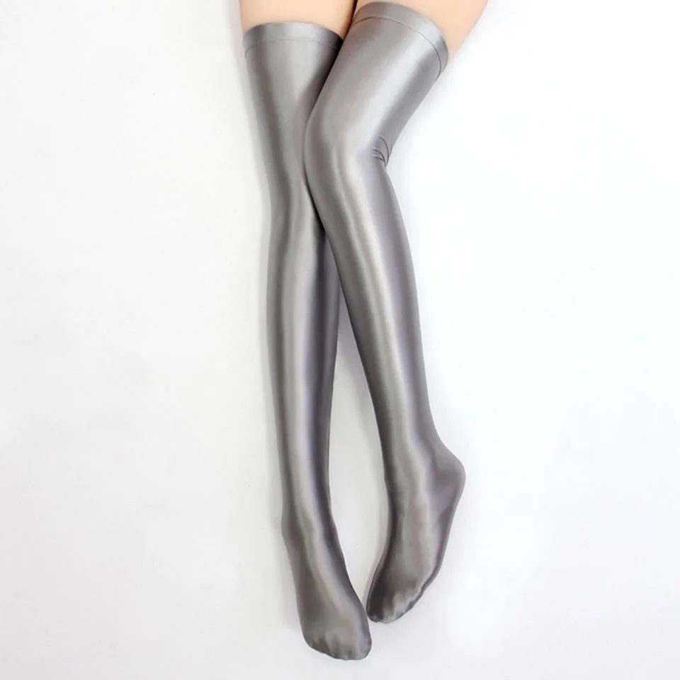 Japanese Non-slip Sexy Satin Glossy Silky Stockings Women Plus Size Long Sock Oil Shiny Smooth Knee-length Socks