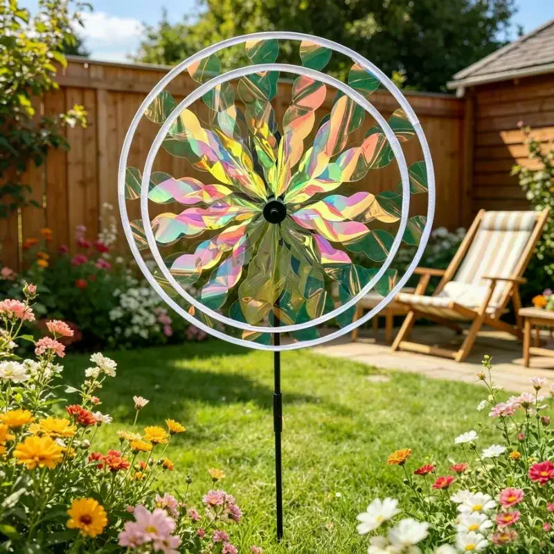 Colorful Reflective Ball Windmill: Rainbow Effect Durable Plastic Jade Garden Outdoor Decoration Ornaments