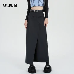 2023 Autumnr Office Lady Style Solid Color Soft Mid Long Suits Skirts Women Vintage Casual High Waist Slim Fit A-Line Skirt Y2K