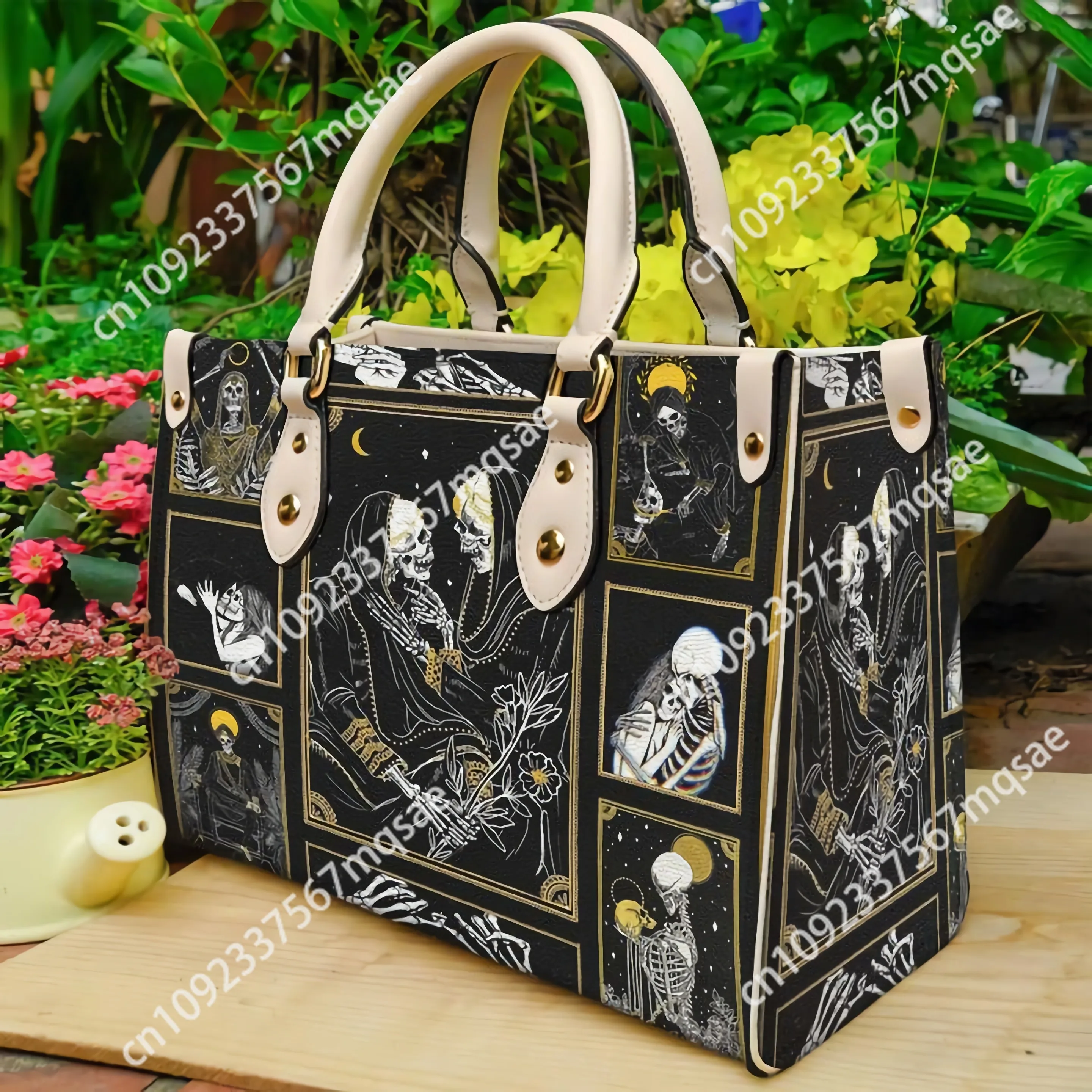 The Lovers Skull Tarot Leather Bag Handbag For Women Large Shoulder Handbags With Long Strape High Quality Female Tote Bag