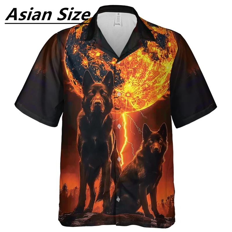 

Trend Wolf Graphic Shirts For Men Fashion Summer Streetwear 3D Animals Printed Cool Shirt Loose Casual Hip Hop Lapel Blouse