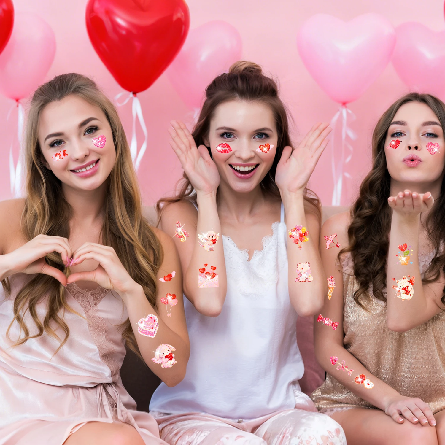 12 ورقة من الوشم المؤقت لعيد الحب بأنماط لامعة، مستلزمات حفلات عيد الحب المفضلة لحقيبة الهدايا، وعيد الحب #3