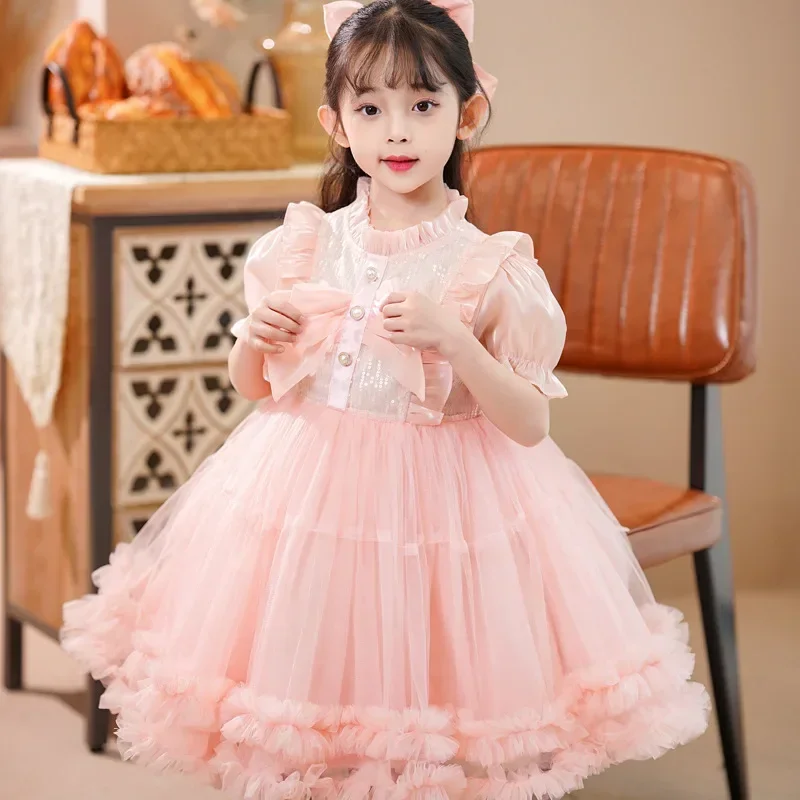 Vestito di garza soffice per ragazze, nuova versione coreana dell'estate 2023, vestito da principessa elegante, vestito alla moda da bambina