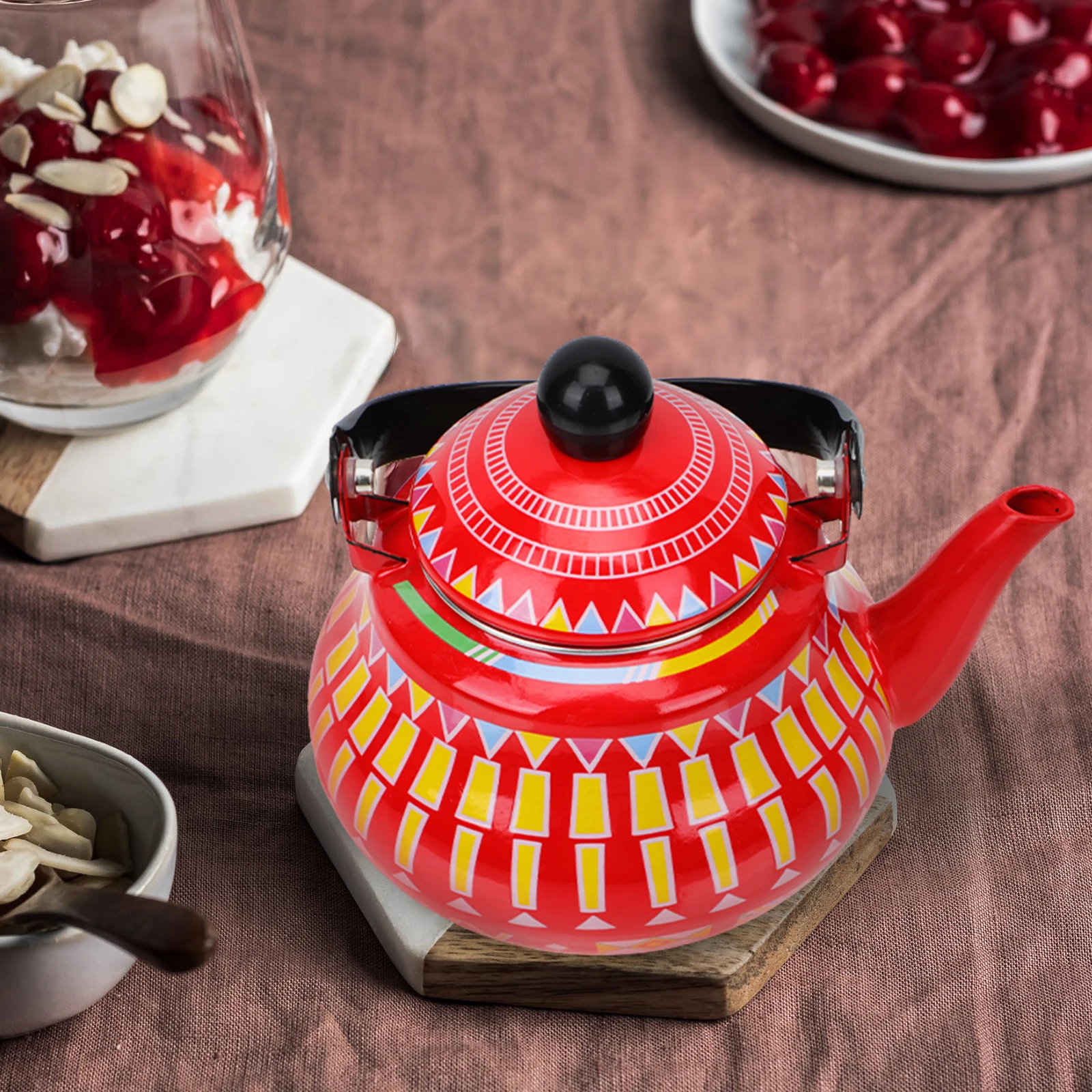 

Large Capacity Enamel Water Kettle Kitchen Heating Pot Household Decorative Teakettle Gas Induction Cooker Compatible Home