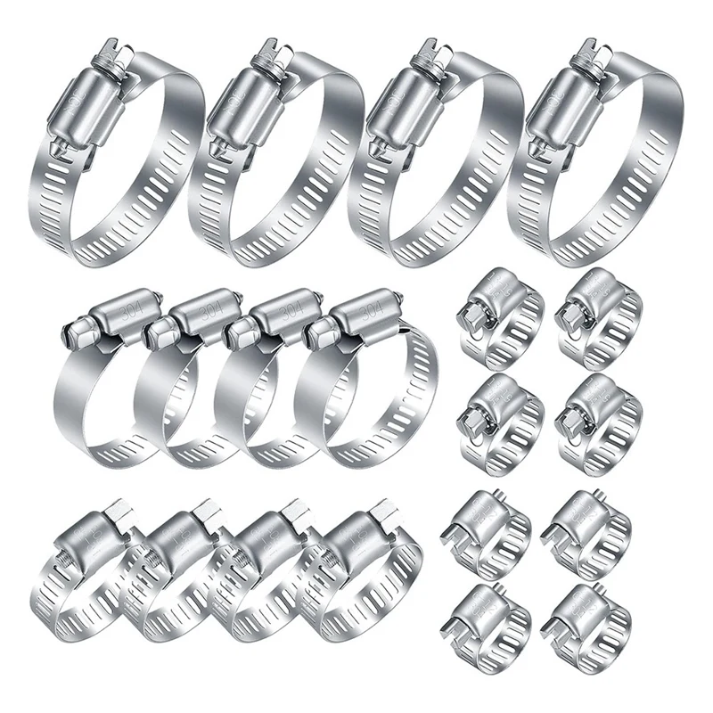 20-Piece Stainless Steel Hose Clamps, 1/4-2 Inch (6-51Mm) Adjustable Worm Gear Tube Hose Clamps For Plumbing, Machinery