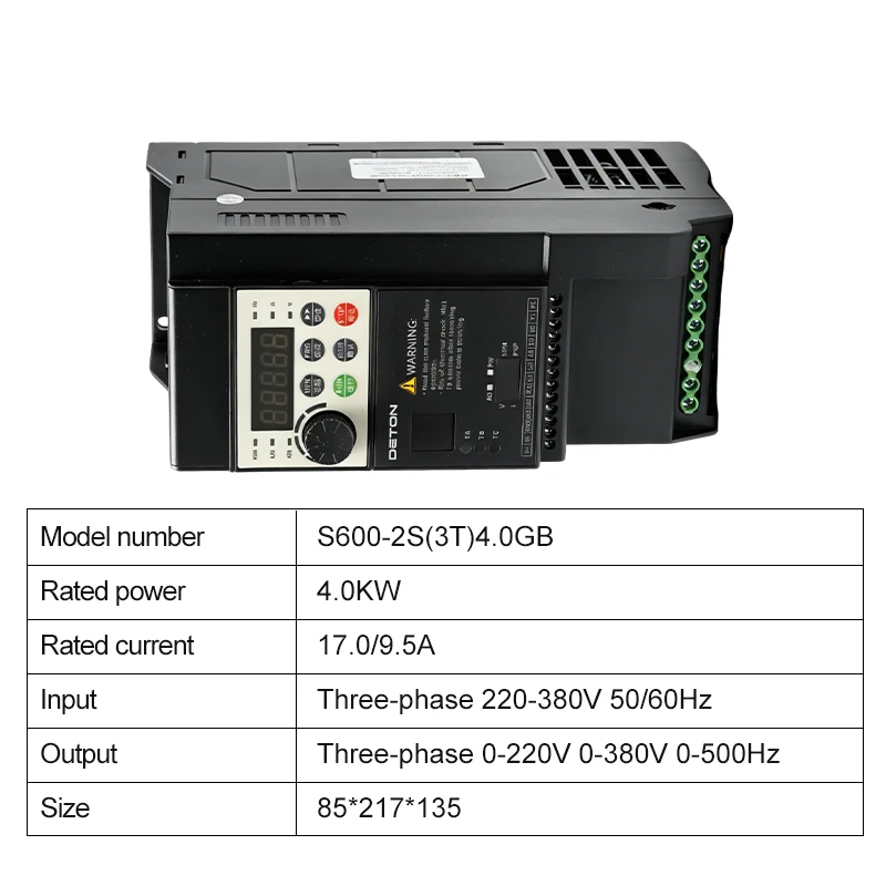 DETON AC spindle frequency converter 4.0KW, 0-500Hz, 220/380V single-phase to three-phase frequency controller