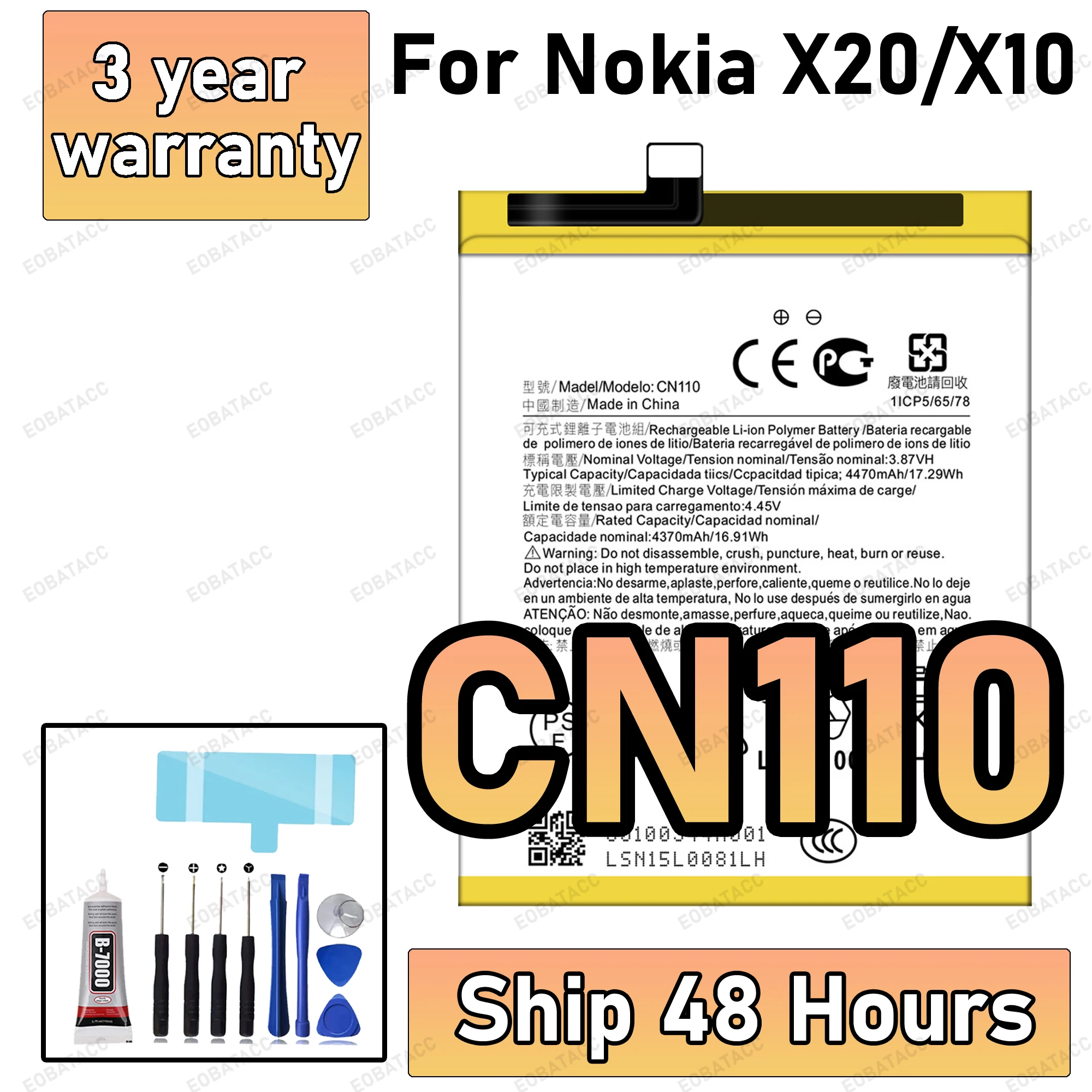 

100% New High Quanlity CN110 Battery For Nokia X20/X10 phone Replacement Batteries Batteria+ Free Tools