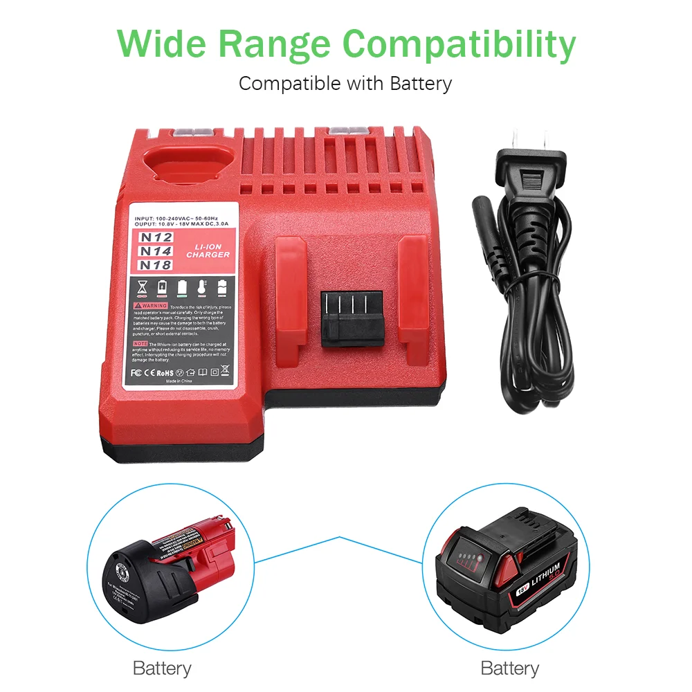 M18 Charger Rechargeable Cordless Power Tool Fast Charger 14V-18V N14 N18 with Protection Charger for Milwaukee