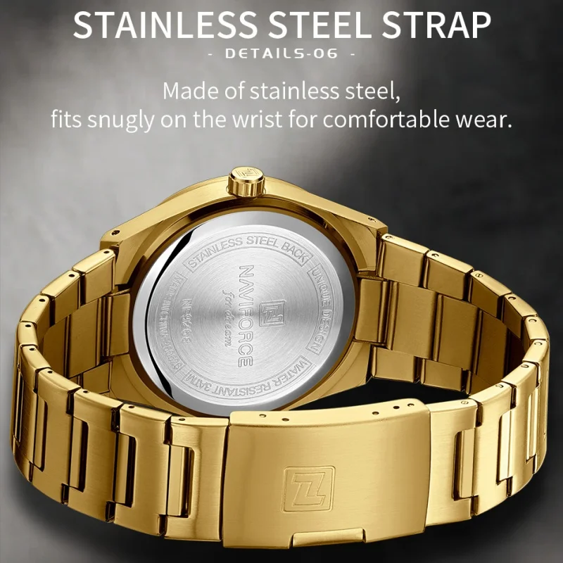 Clock NAVIFORCE Stainless Steel Men's Wristwatch 3ATM Waterproof Simple Fashion with Night Glow Pointer Calendar Display Male