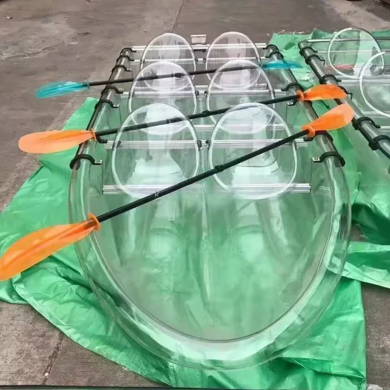 water rowing competition special transparent kayak transparent boat inflatable pontoon raft safety rope clear life jacket