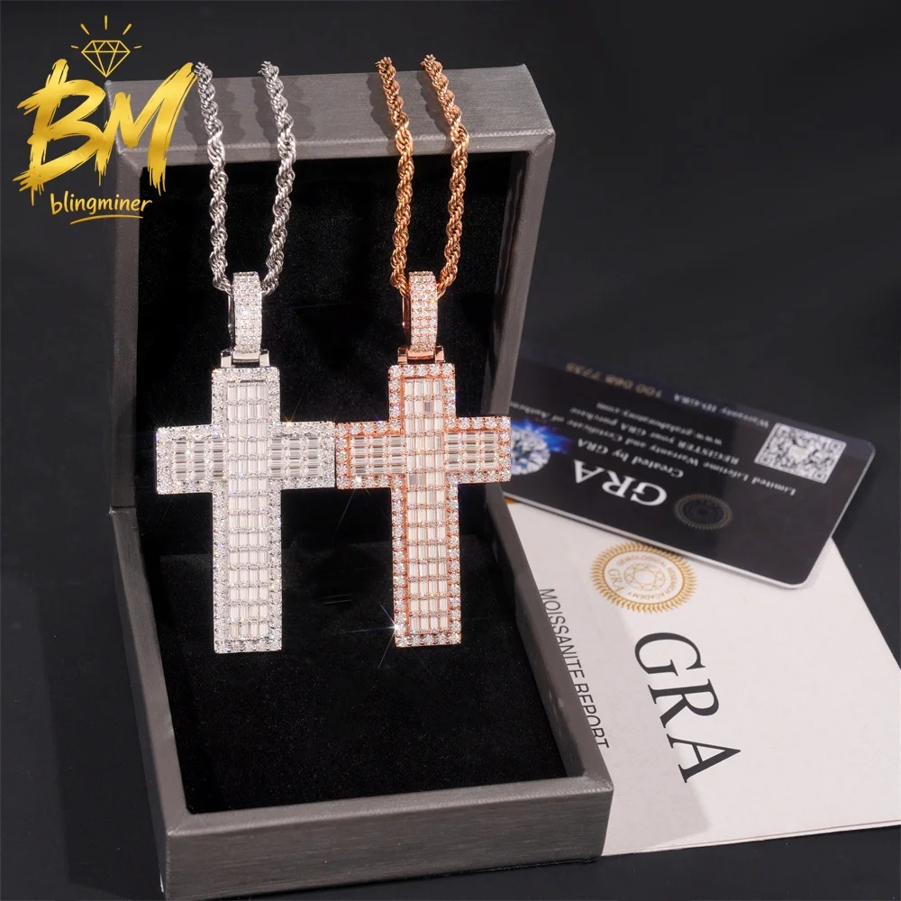 Blingminer Color Baguette VVS Moissanite Pendant For Men Women S925 Silver Iced Out Pendants Pass Diamonds Tester Free Shipping