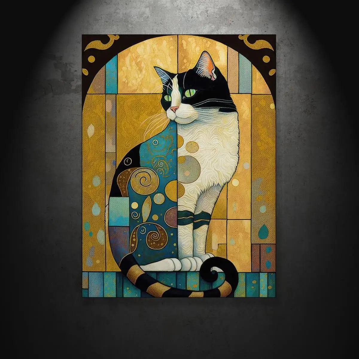 1pc Black and White Cat Canvas Poster - Gold and Jewel Toned Pattern - Unframed Wall Art for Home Decor - Perfect Gift for Her