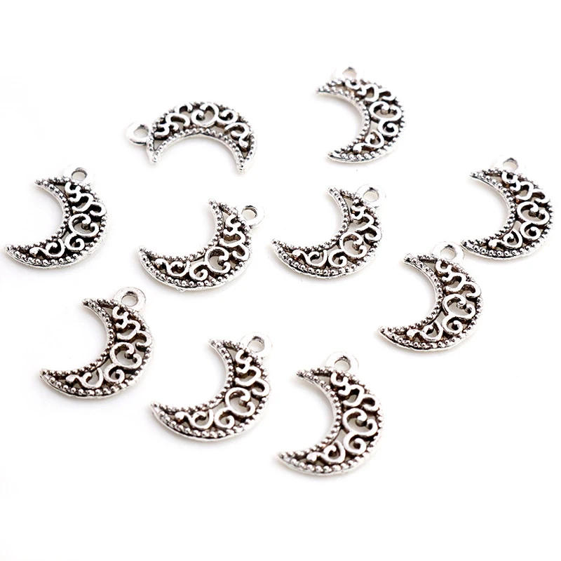 20pcs Charms Lovely Hollow Moon 18x12mm Antique Silver Color Plated Pendants Making DIY Handmade Tibetan Finding Jewelry