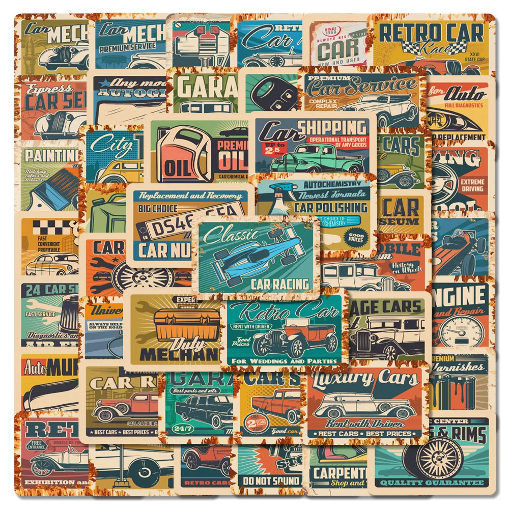 

10/30/50PCS Retro Racing Car Poster Graffiti Stickers Vintage Decals Skateboard Motorcycle Car Laptop Phone Waterproof Sticker