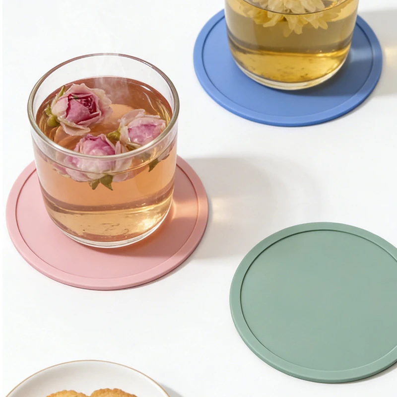 

C5 10pcs 9cm Anti-Scalding Tea Coaster Silicone Coasters Set Nonslip Silicone Drink Coasters Heat Resistant Drink Table Pads