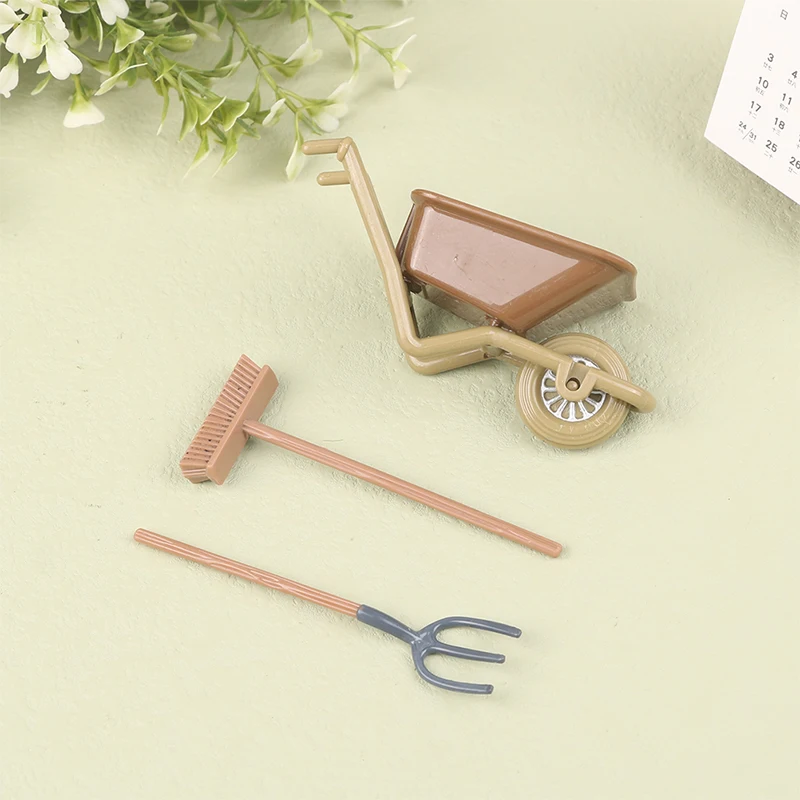 3pcs/set 1:12 Dollhouse Miniature Field Garden Farm Tool DIY Construction Cart Model For Doll House Decor Kids Toys