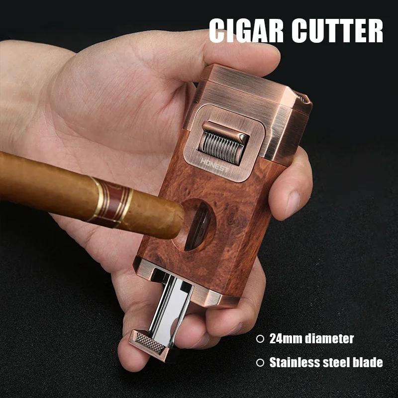 Men\'s High-end Cigar Specific Lighter,Windproof Double Hole Blue Flame Direct Spray Lighter,Comes With Integrated Cigar Scissors