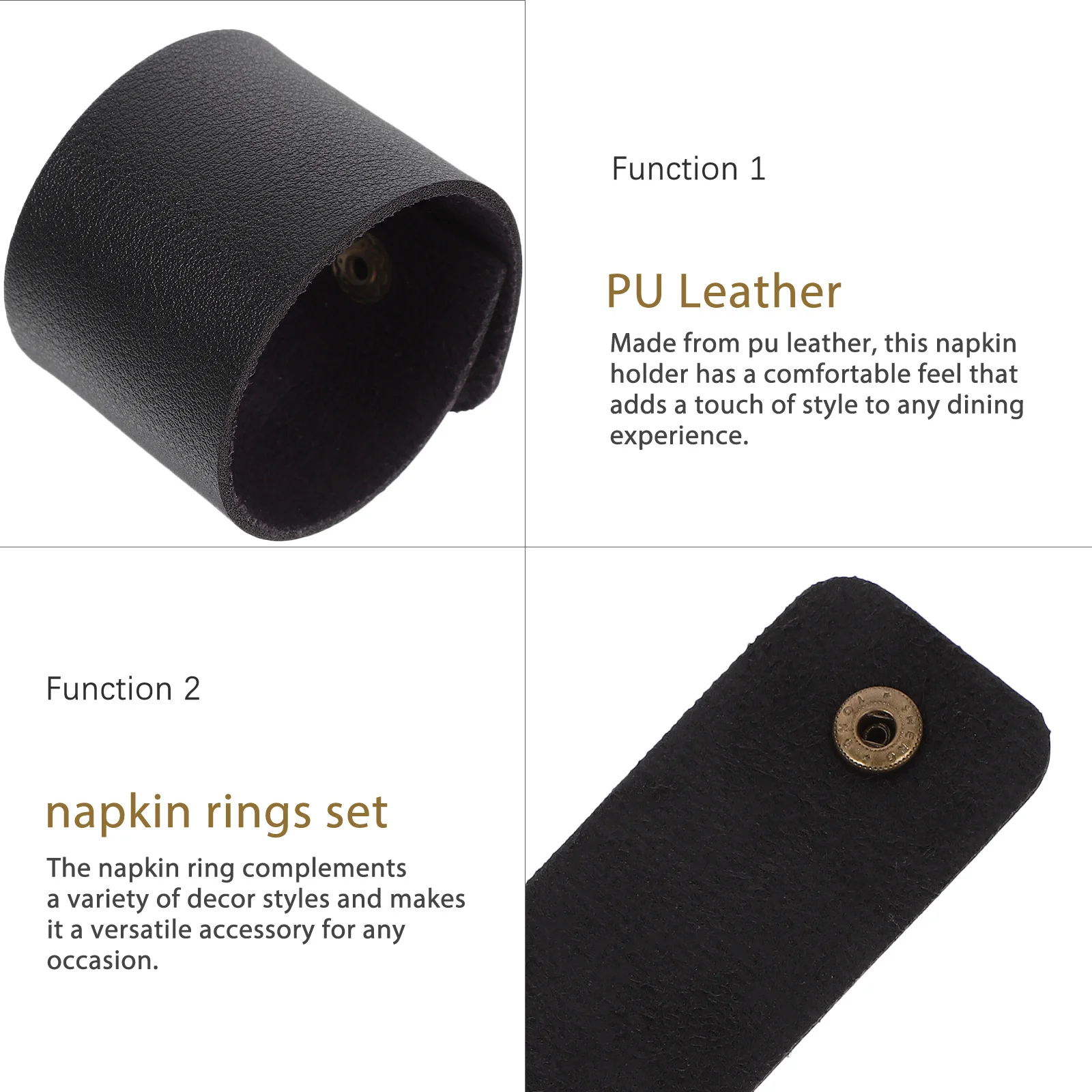 

4 Pieces Black PU Napkin Rings Reusable Table Decor Elegant Dinner Party Wedding Banquet Cloth Napkins Holder Set Modern