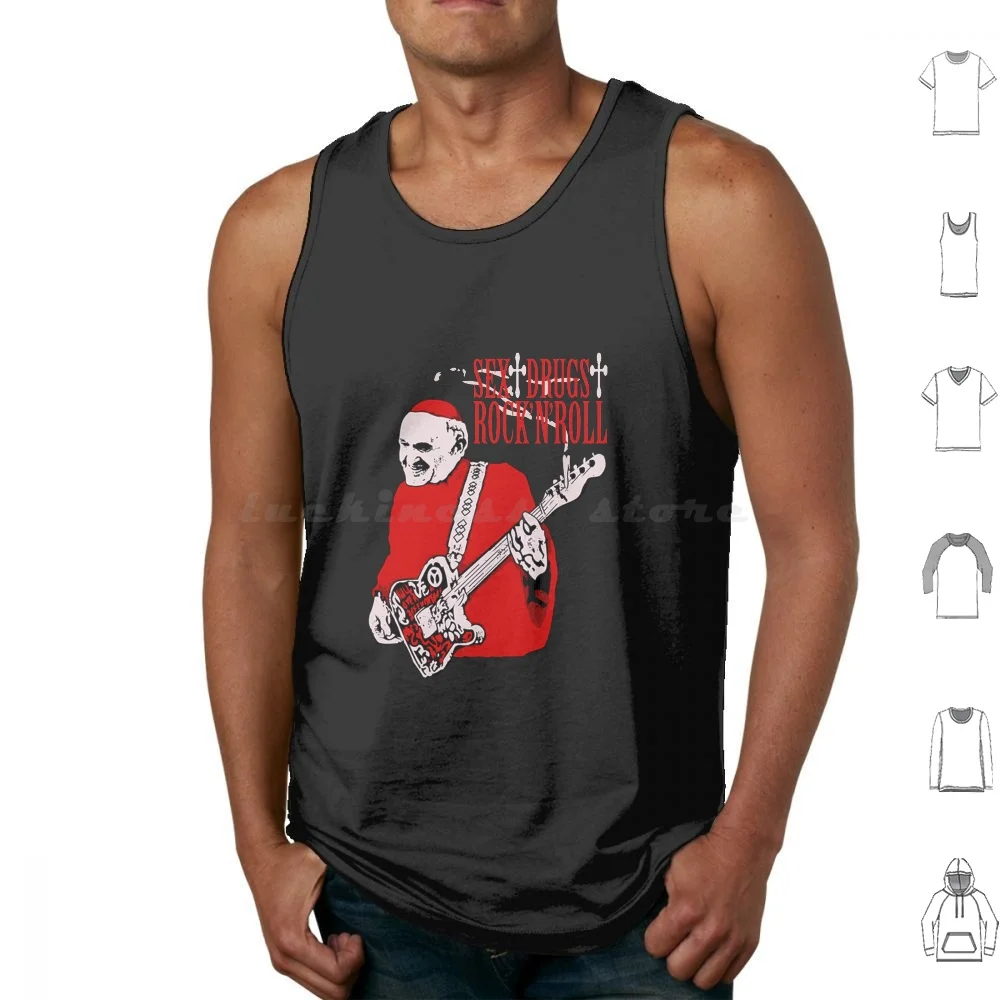 Sex , Drugs And Rock N' Roll Pope T-Shirt Tank Tops Print Cotton Band Offspring Papa Telecaster Vatican Vintage N Roll